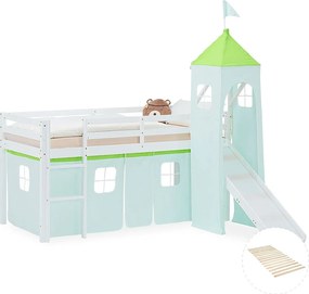 Łóżko piętrowe dla dzieci 90x200 cm białe zielone