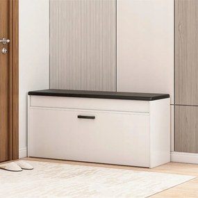 Biała szafka na buty z wyściełaną ławką i schowkiem – 100 x 49 x 35 cm