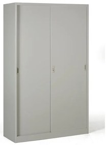 Metalowa szafa z przesuwnymi drzwiami, 4 półki, 1200 x 1990 x 450 mm, jasnoszary