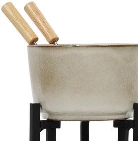Zestaw do fondue serowego, rondelek z porcelany, 2 widelce