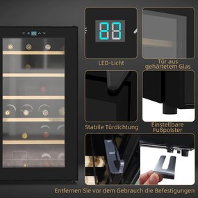 HOMCOM Chłodziarka na wino Czarna Lodówka na 43x45x75cm do eleganckiego przechowywania wina | Aosom PL