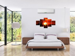 Obraz - Sylwetki zwierząt o zachodzie słońca (125x70 cm)
