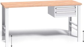 Stół warsztatowy z regulacją wysokości G3, 1700 x 685 x 840-1050 mm, 1x 2 szufladowy kontener, szary