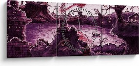 Obraz - Zaczarowana wioska (z zegarem) (90x30 cm)