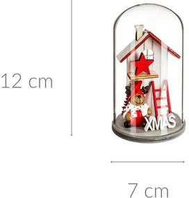 Kopuła szklana z drewnianym domkiem świątecznym, 12 cm