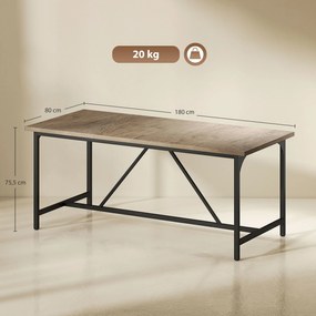 HOMCOM Prostokątny Stół Jadalniany dla 6-8 Osób, Nowoczesny Stół Kuchenny – Blat w Wyglądzie Drewna i Czarne Stalowe Nogi z Regulowanymi Nakładkami, 180 x 80 cm, Naturalny | Aosom PL