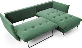 Zielony welurowy narożnik z funkcją spania butelkowa zieleń D6-G55