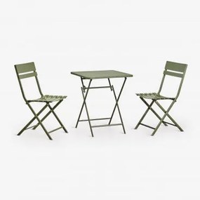 Zestaw Składany Stół Kwadratowy 60x60 Cm I 2 Krzesła Ogrodowe Ze Stali Tamarit Intensywny Verde Olive - Sklum
