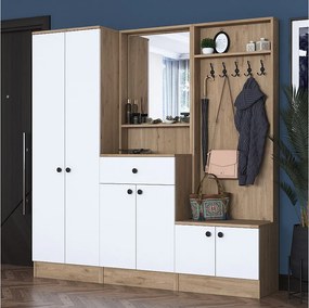 Komoda do przedpokoju – 179,4 x 182,8 x 37,5 cm – Kolor biały i orzechowy – Płyta wiórowa E1 pokryta melaminą