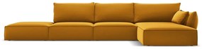 Musztardowy aksamitny narożnik (prawostronny/z szezlongiem) Vanda – Mazzini Sofas