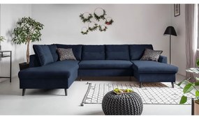 Ciemnoniebieska aksamitna rozkładana sofa w kształcie litery "U" Miuform Stylish Stan, lewostronna