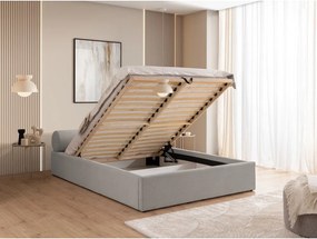 Jasnoszare tapicerowane łóżko dwuosobowe ze schowkiem i stelażem 180x200 cm Cille – Ropez