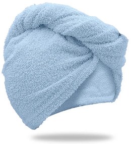 Szybkoschnący turban do włosów frotte jasnoniebieski, 100% bawełna