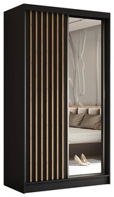 Szafa przesuwna - Lameo z lustrem 120 cm, czarny mat | lamele dąb artisan