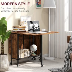 HOMCOM Składany Stół, Mobilny Stół dla 6 Osób z Półką, do 50 kg, 130 x 80 x 74 cm, Rustykalny Brąz