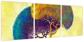 Obraz - Drzewa na wzgórzu (z zegarem) (90x30 cm)