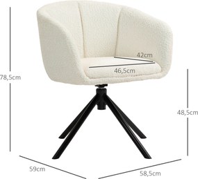 HOMCOM Fotel, Obrotowy Fotel Tapicerowany z Wygodną Muszlą Siedziska, Miękka Tapicerka, do 120 kg, Kremowy