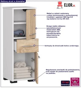 Niski regał łazienkowy z półkami biały + dąb sonoma N8-M07