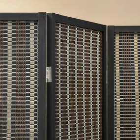 HOMCOM Parawan Dzielący Przestrzeń, Składany, Drewno Sosnowe/Bambus, 180 x 180 cm, Brązowy/Czarny