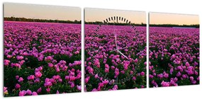 Obraz - Łąka fioletowych tulipanów (z zegarem) (90x30 cm)