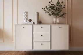 Komoda wisząca Lorini 150 cm z szufladami - kaszmir / czarne uchwyty