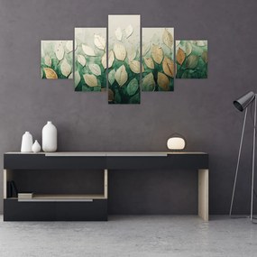 Obraz - Złoto-zielone liście (125x70 cm)