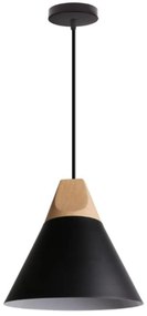 Lampa sufitowa metalowa z kloszem z litego drewna wisząca AT8-1SZ-Czarna