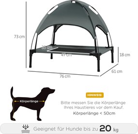 Podwyższone Legowisko dla Psa PawHut z Baldachimem – Ochrona UV, Oddychająca, dla Średnich Psów, Szary+Czarny