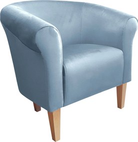 Fotel Milo tkanina Welur wygodny fotel tapicerowany do salonu i sypialni : Kolor nogi - Drewno, Kolor tkaniny - VELVET - BL06, Wysokość nogi - 20 cm