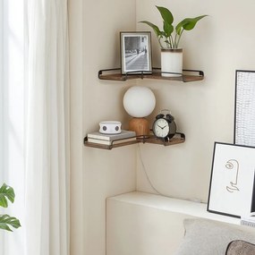 Półka narożna ścienna LOFT, zestaw 2 szt., brązowy/czarny Vasagle
