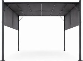 Szara pergola ogrodowa FG-362 z regulowanym zadaszeniem i roletami bocznymi