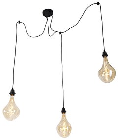 Lampa wisząca czarna 3-światłowa w tym LED złoty ściemniany - Cava Luxe Nowoczesny Oswietlenie wewnetrzne