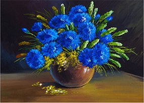Obraz niebieskich kwiatów w wazonie (70x50 cm)