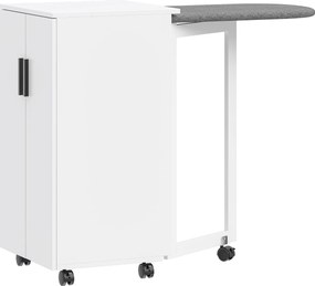 HOMCOM 2-w-1 składana szafka na deskę do prasowania na kółkach z deską do prasowania i regulowaną półką do małych pomieszczeń, Biała | Aosom PL
