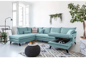 Jasnoniebieska rozkładana sofa w kształcie litery "U" Miuform Charming Charlie, lewostronna