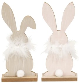 Stojący drewniany zajączek FLUFFY BUNNY 19 cm - różne warianty