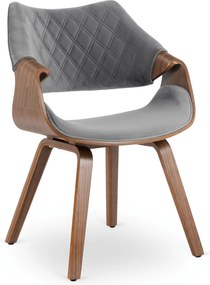 Krzesło Tapicerowane LUISE Szare/Orzech Welurowe Drewno Gięte Nowoczesne Loft