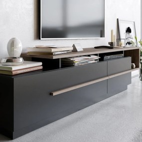 Czarna szafka pod TV w dekorze orzecha 180x46 cm Pia – Kalune Design