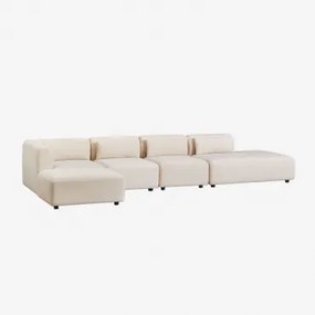 Modułowa Sofa Narożna 4-częściowa Z Prawym Szezlongiem I Pufem Fogler Sztruks Beż Lniany - Sklum