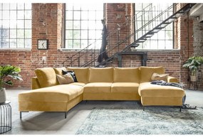 Musztardowożółta aksamitna rozkładana sofa w kształcie litery "U" Miuform Lofty Lilly, lewostronna