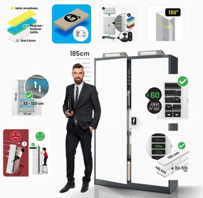 Szafa biurowa metalowa na akta antracytowo-biała JAN II, 1150 x 1850 x 400 mm