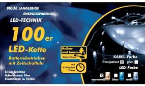 Świąteczny LED łańcuch - 10 m, 100 diod, ciepła biel