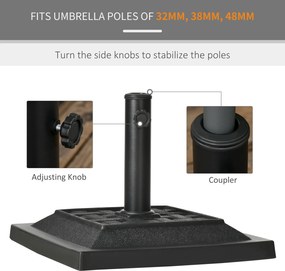 Outsunny Stojak pod Parasol 12 kg, na Rury Ø32, 38, 48 mm, odporny na warunki atmosferyczne, z obudową z Żywicy, Czarny
