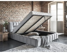 Jasnoszare tapicerowane łóżko dwuosobowe ze schowkiem ze stelażem 140x200 cm Lamica – ELTAP