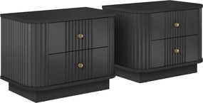 Zestaw szafek nocnych Vesper 56 cm na cokole - czarny / złote uchwyty