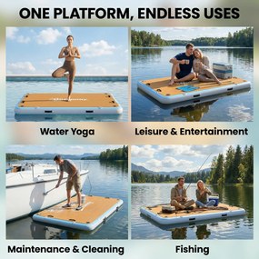 Outsunny Nadmuchiwany Dock Pływający Dock 2,4x1,8m Nadmuchiwany Pływająca Platforma 4-6 Osób z Antypoślizgową Powierzchnią Drabinka | Aosom PL