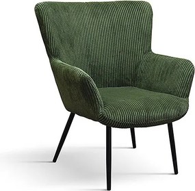 Fotel z tkaniny z efektem aksamitu w kolorze zielonym z metalowymi nogami w kolorze antracytowym - MEGEVE