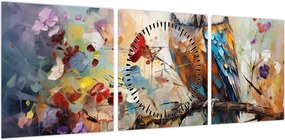 Obraz - Malowana sowa (z zegarem) (90x30 cm)