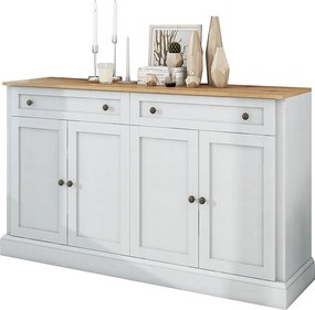 Komoda z 4 drzwiami i 2 szufladami - MDF, drewno, uchwyty metalowe - kolor biały - 150 x 40 x 86 cm