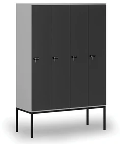 Drewniana szafa ubraniowa z podstawą, 4-drzwiowa, 1871 x 1200 x 500 mm, zamek mechaniczny z kodem, szary/grafitowy